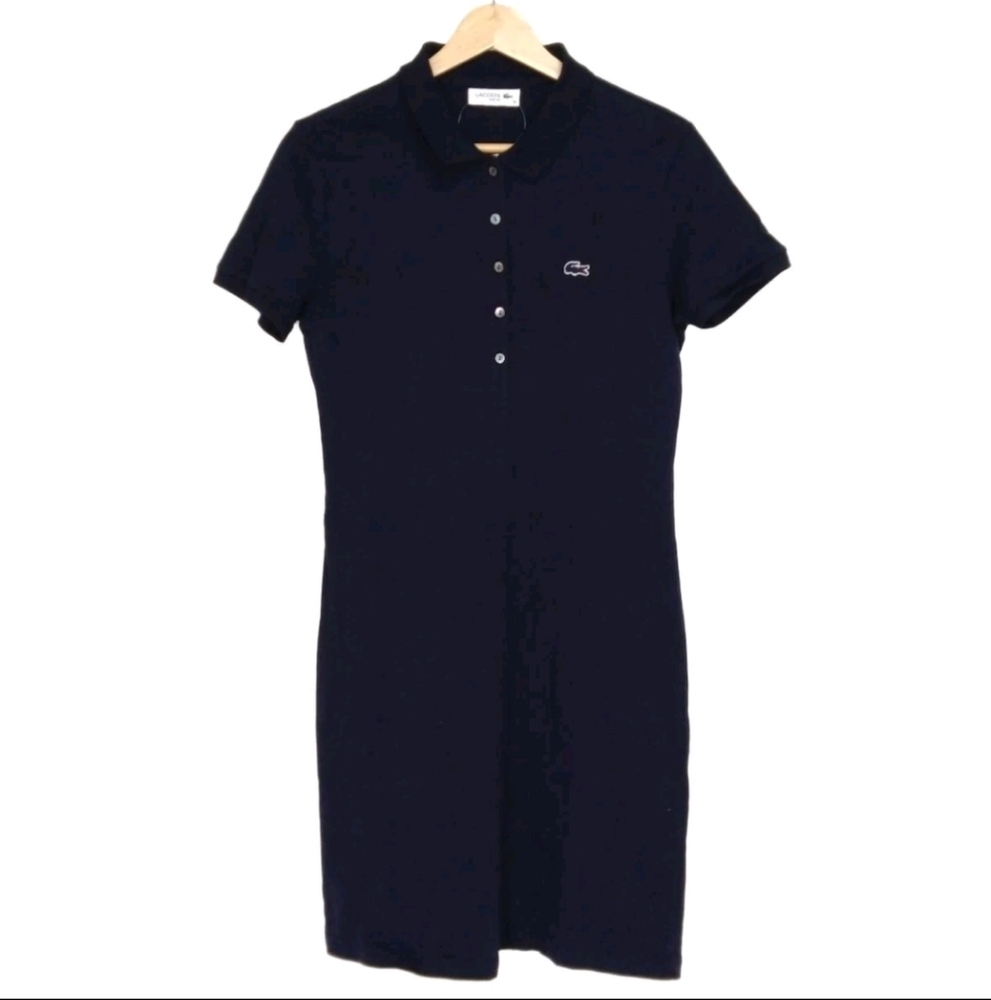 🆕Lacoste SLIMFIT Black Polo Mini Dress Casual Summer Vacation Dress Size 40